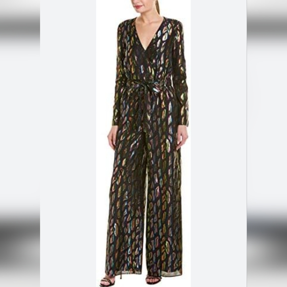 ##1324 Karen -T Design Elegant Black Jumpsuit with Multicolor Accents